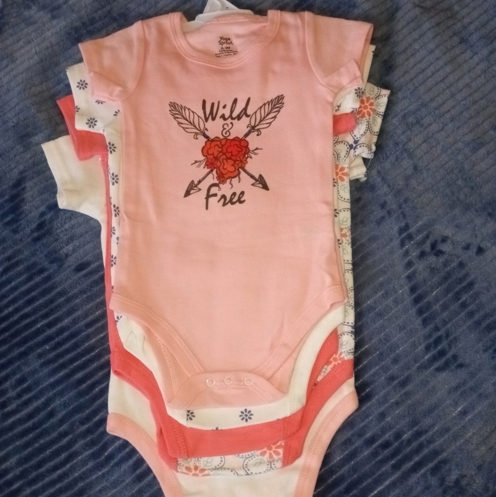 Yoga Sprout Baby Girl Size 6-9 Months Bundle of 5 onsies